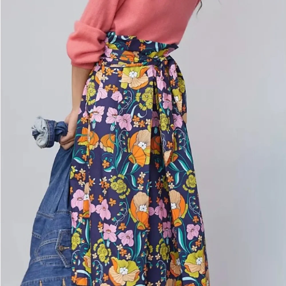NWT Anthropologie Corey Lynn Calter XS Flowered Paper bag Midi Skirt Pockets - Picture 2 of 9